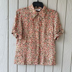 Funky Vintage GIANNI Abstract Blouse – 90s Rayon Sheer Made in USA – Sz 10 M/L